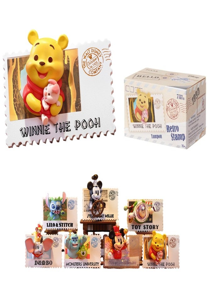 MINISO Disney Winnie The Pooh Retro Stamp Collection Blind Box Figure Random Design Stitch Mickey Surprise Boxes Mystery Collectible Toy for Home Decorations Birthday Gifts (Random One Figure) - Image 1